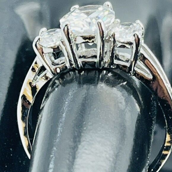 Trilogy Cubic Zirconia.Three Stone Trinity Engagement Ring Marked JA Silver Tone - Picture 6 of 12